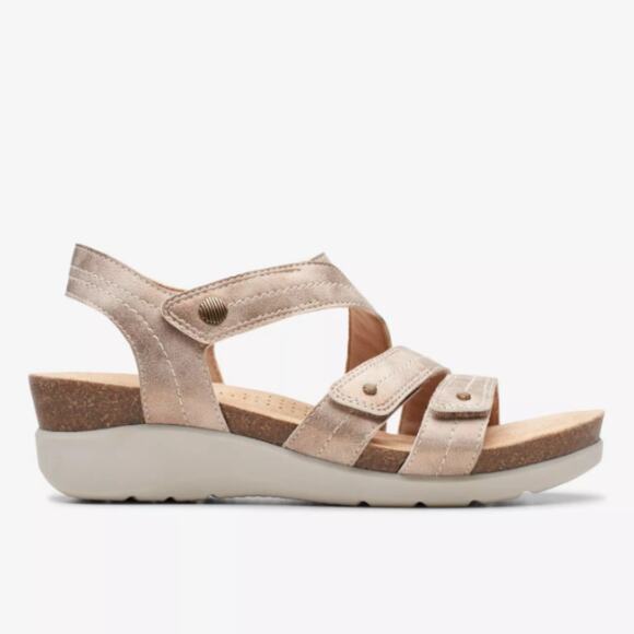 Clarks Women's Calenen Clara Strappy Wedge Sandals Bronze Metallic Size 8M - Picture 2 of 8